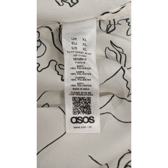 Asos Womens Size XL White Sketchy Faces Print Long Sleeve Button Up Shirt Top - Picture 7 of 7
